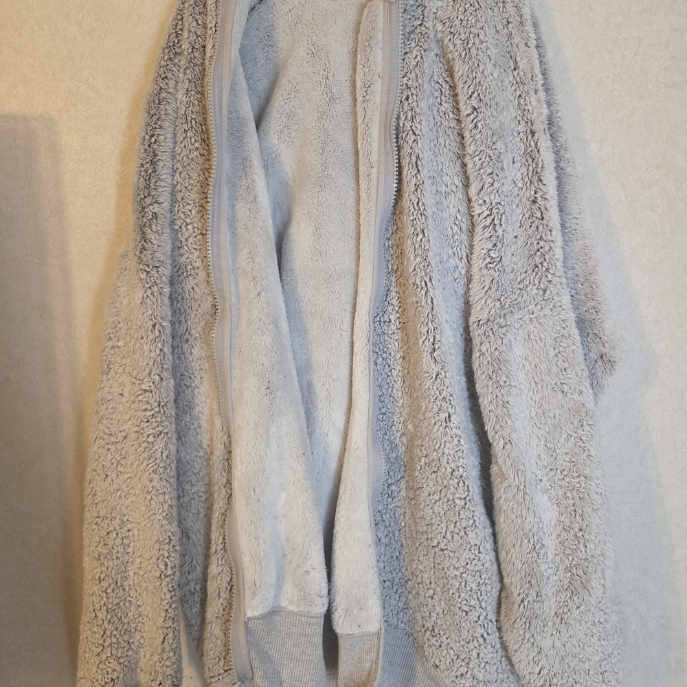 aerie Light Gray Sherpa Zip Hoodie
